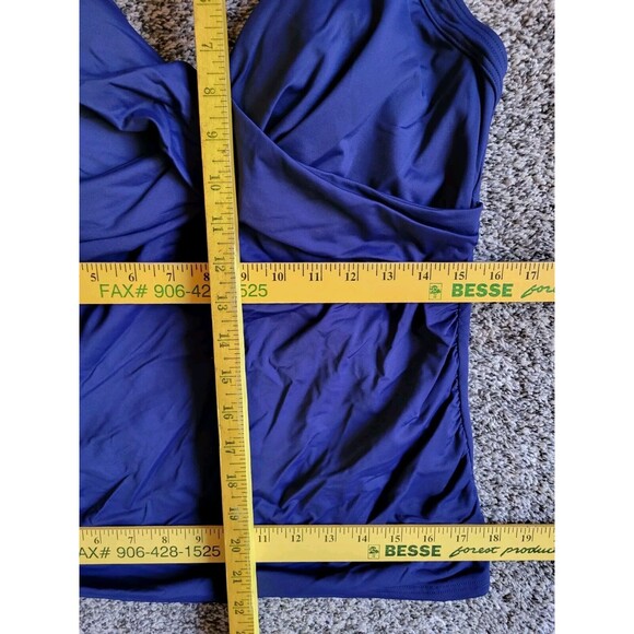 Swim Top Navy 14P Lands' End Solid Wrap Front Tankini Petite Tummy Control S867 - Picture 4 of 7